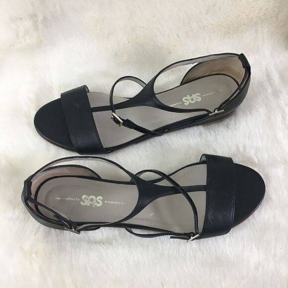Sas‎ Sandra T-Strap Wedge Dress Sandal Black 11M - Picture 1 of 6